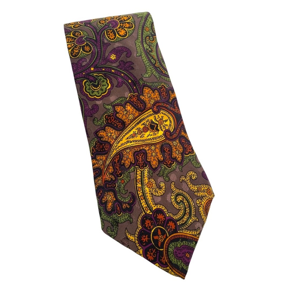 Serica Elite Vintage Bright Paisley Necktie Handmade in USA Floral Silk Tie A20Q